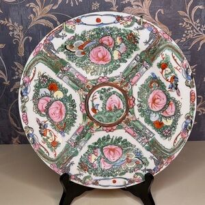 Vintage Rose Canton Decorative Plate 10" With Chinese Proverb Fertility/Wealth D